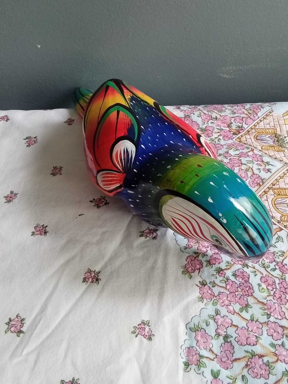 Hand Painted Ceramic Parrot Alebrije Mexica Folk Art Rainbow Tropical Bird Decor